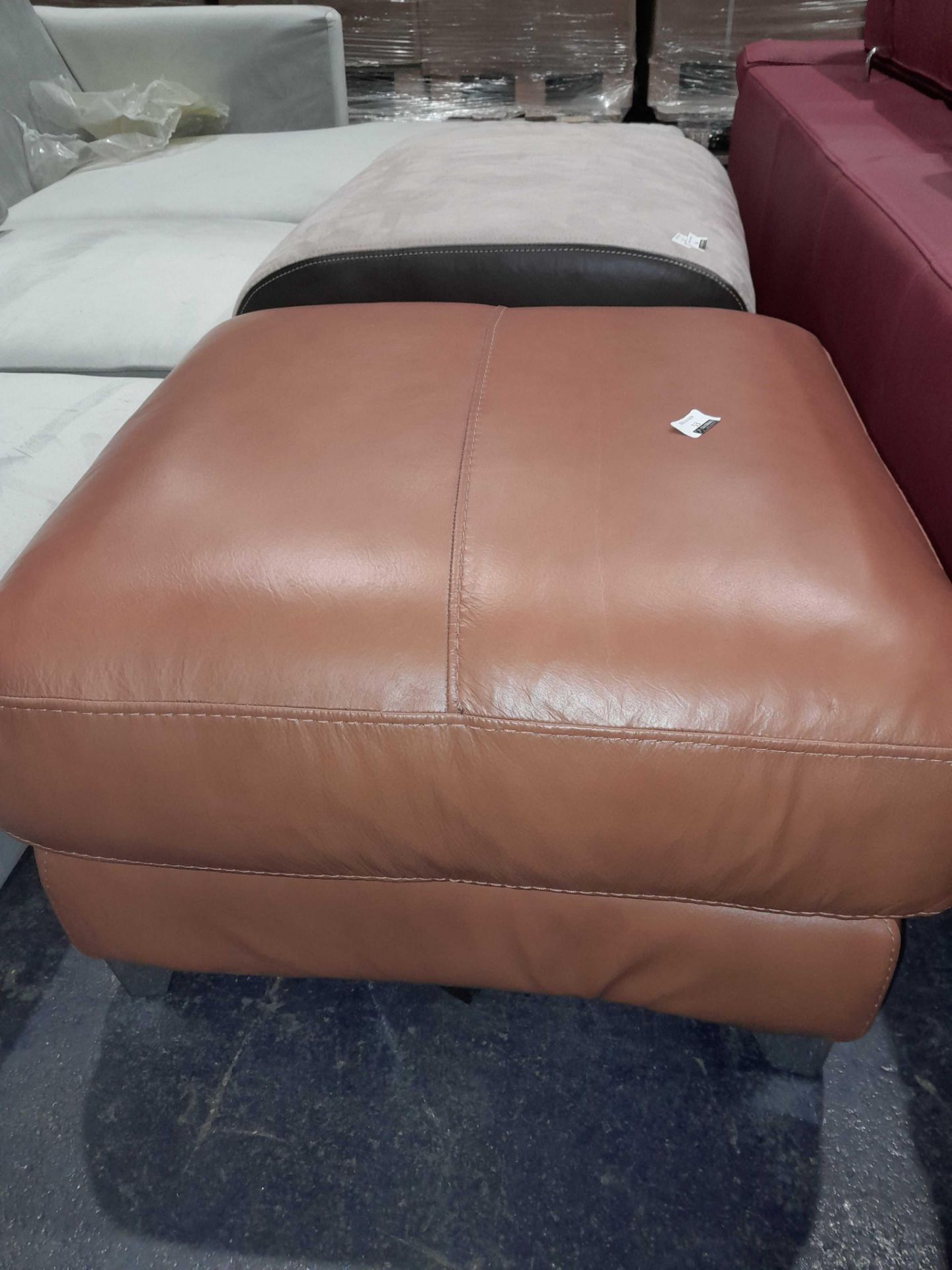 RRP £420 Ex Display Leather Footstool In Brown - Image 2 of 2