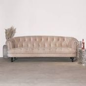 RRP £500 Ex Display 3 Seater Velvet Button Back Couch In Lilac(Cr1)