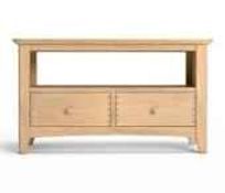 RRP £350 Ex Display Solid Oak 2 Drawer Tv Stand With Knocker Handles