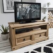 RRP £350 Ex Display Solid Oak 2 Drawer Tv Stand With Brass Handles