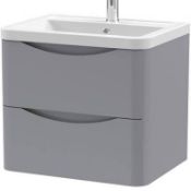 RRP £250 Boxed Envy 600Mm Glass Basin In Grey