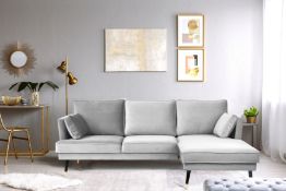 RRP £500 Ex Display 4 Seater Velvet Corner Sofa In Silver Grey (L)(Condition Reports Available On Re