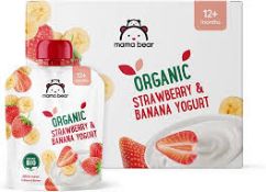 RRP £200 X40 Boxes Mama Bear Organic Strawberry & Banana Yogurt 540G (6X90G) 12+ Months, Bb 18/10/23