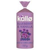 RRP £120 X40 Kallo Bluberry And Vanilla Wholegrain Low Fat Rice And Corn Cakes Gluten Free 131G (Bb