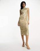 RRP £340 Assorted Clothes Lot To Contain Gold Embell Midi Dress