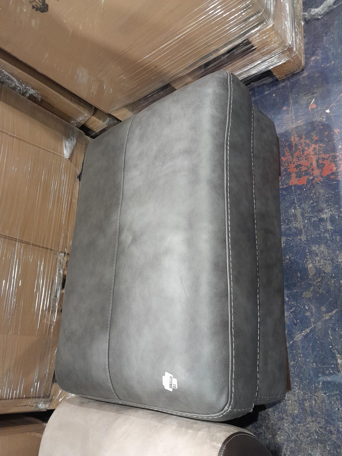 RRP £500 Ex Display Grey Leather Footstool - Image 2 of 2