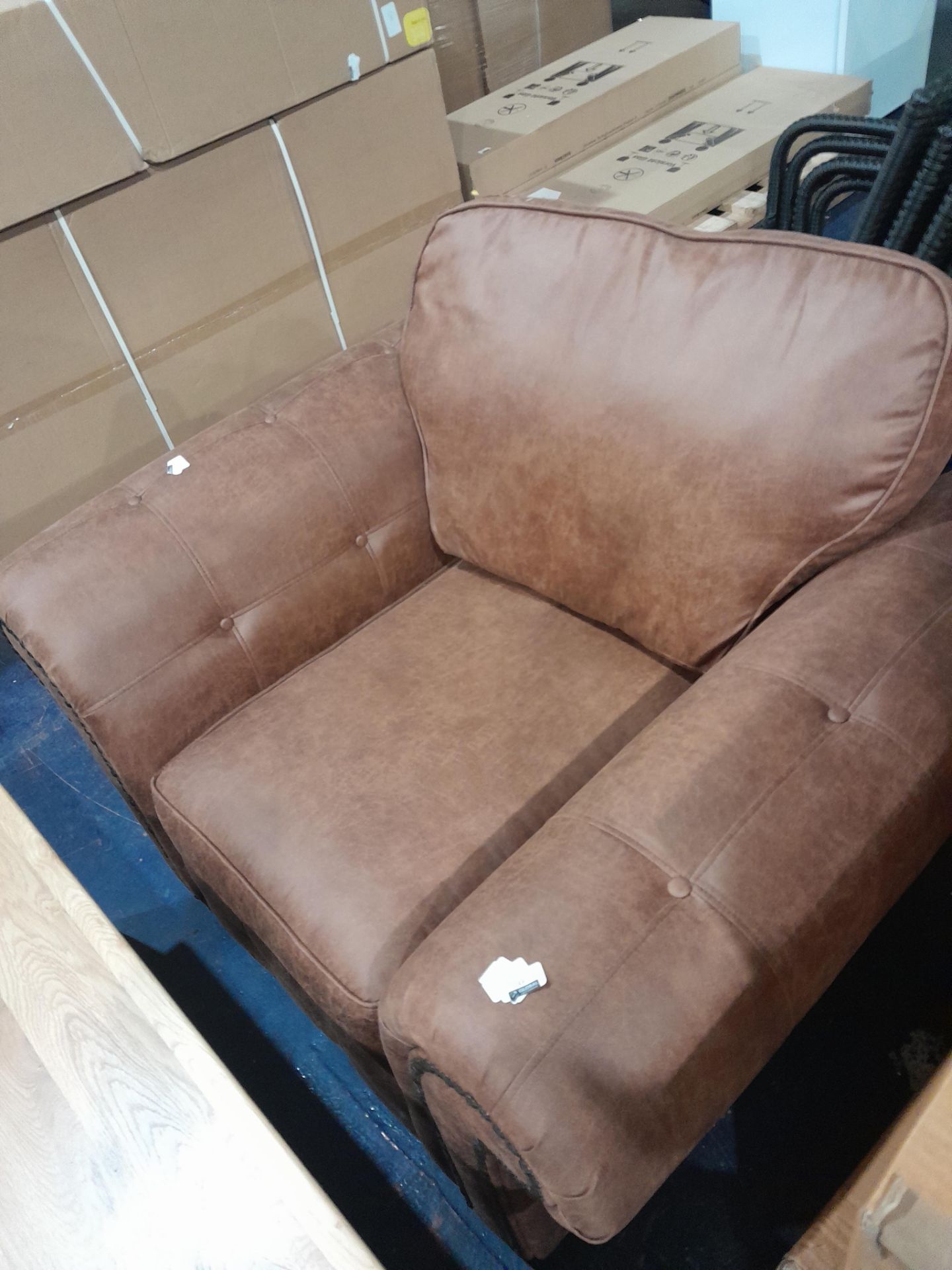 RRP £500 Ex Display Large Brown Studded Armchair - Image 2 of 2