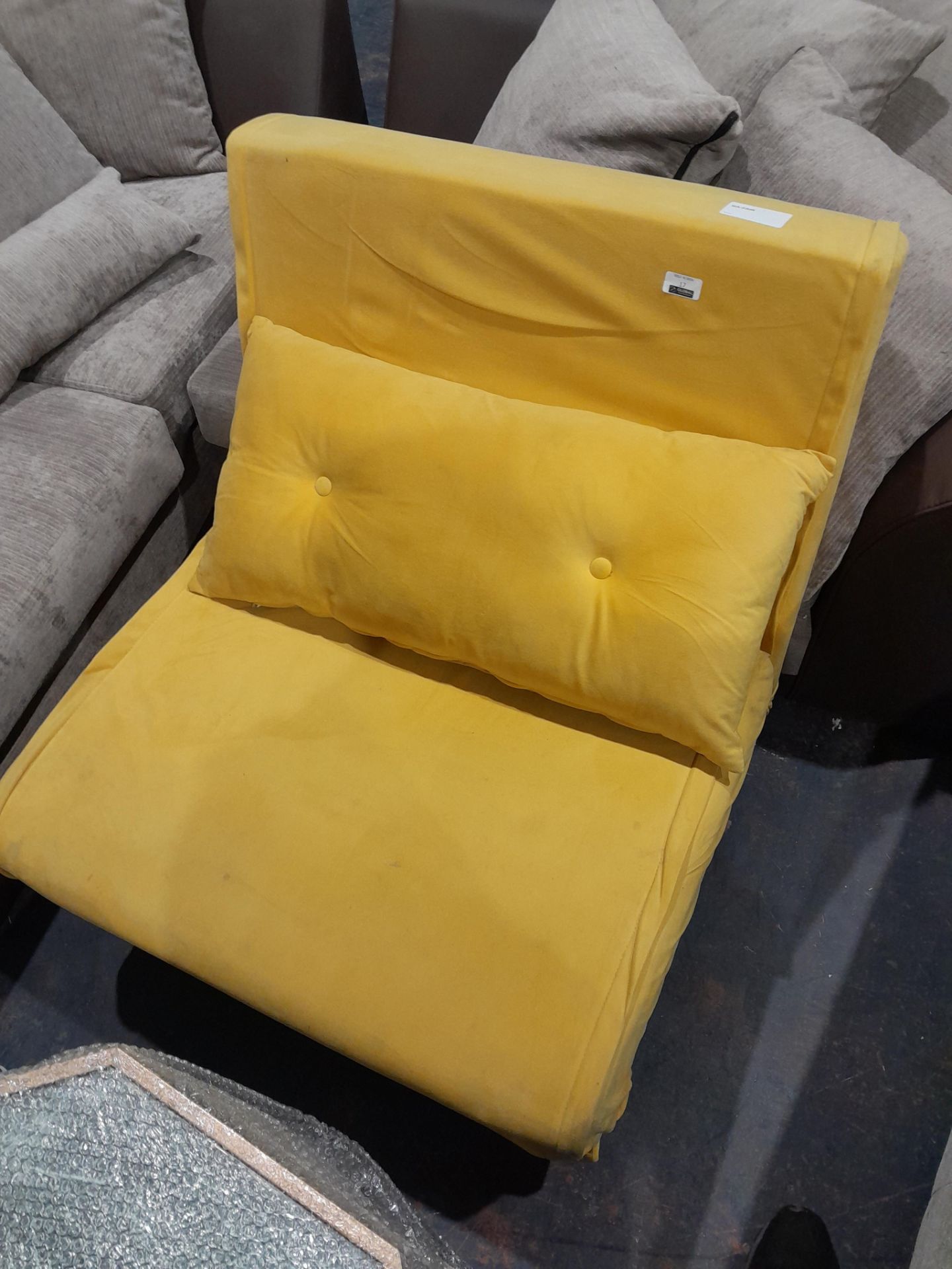 RRP £200 Ex Display Single Foldable Sofa Bed In Yellow With Cushion - Image 2 of 2