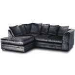 RRP £600 Ex Display Crushed Velvet Black 4 Seater Sofa With Cushions (S)