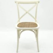 RRP £260 X2 White Wooden Dining Chairs With Woven Seat In Cream(Cr1)