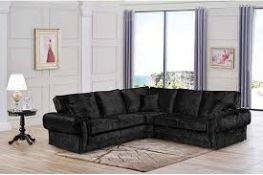 RRP £650 Ex Display Crushed Velvet Corner Sofa In Black