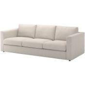 RRP £1200 Ex Display 3 Seater Leather Couch With Adjustable Headrests In Beige