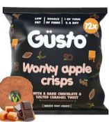 RRP £205 X 15 Boxes Gusto Snacks Dried Apple Crisps Dark Choc