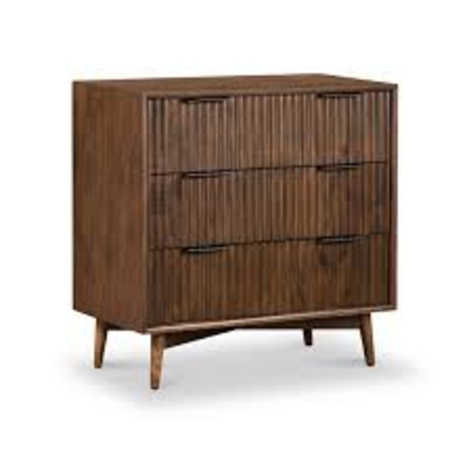 RRP £300 Boxed Solid Wood 3 Drawer Groove Handle Dresser, Walnut Finish(Cr1)