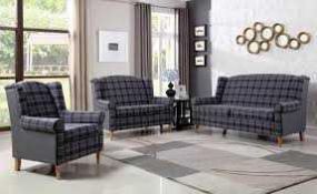 RRP £550 Ex Display Nepal Fabric 3 Seater Sofa, Green/Grey Plaid