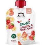 RRP £100 X20 Boxed Mama Bear Organic Strawberry & Banana Yogurt 6X90G Bb 18/10/23