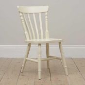 RRP £220 X2 Like New Farmhouse Style Wooden Dining Chairs In White With Yellow Seat