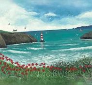 RRP £200 Brand New X2 Canvases Including The Lighthouse At Poppy Bay By Jo Grundy