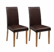 RRP £210 Ex Display Brown Upholstered Leather Style Dining Chairs X2
