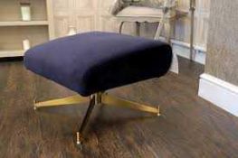 RRP £150 Like New Osmore Velvet Footstool, Navy With Gold Legs
