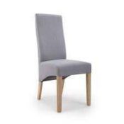 RRP £220 Boxed Like New Baxter Wave Back Linen Effect Dining Chair Pair In Silver Grey