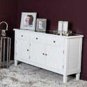 RRP £600 Unboxed Like New Wooden 3 Drawer, 2 Cupboard Sideboard In White
