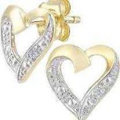 RRP £150 Like New Naava 9 Ct Original Gold Diamond Heart Earrings For Women