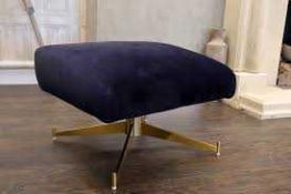 RRP £150 Like New Osmore Velvet Footstool, Navy With Gold Legs