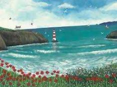 RRP £200 Brand New X2 Large Canvas Jo Grundy Lighthouse Poppy Bay