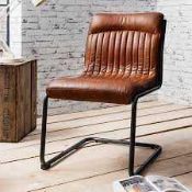 RRP £180 Ex Display Pinstripe Metal Frame Leather Style Dining Chair Brown