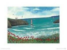RRP £150 Brand New X2 Large Canvas Including- Jo Grundy Lighthouse At Poppy bay