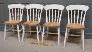 RRP £220 X2 Like New Farmhouse Style Wooden Dining Chairs In White With Yellow Seat