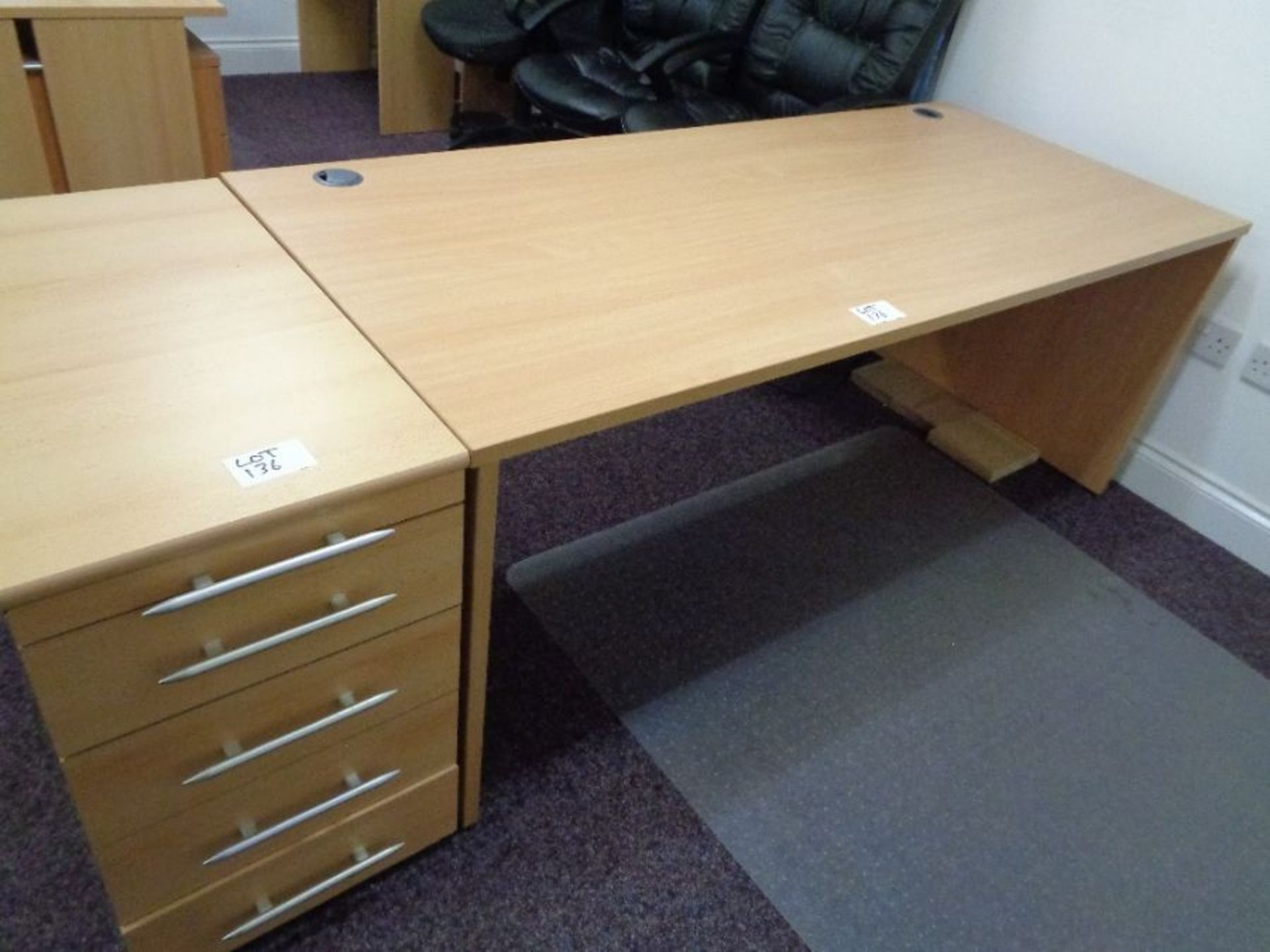 Beech Workstation with 5 Drawer Pedestal as Lotted