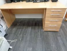 Beech Workstation with 5 Drawer Pedestal as Lotted