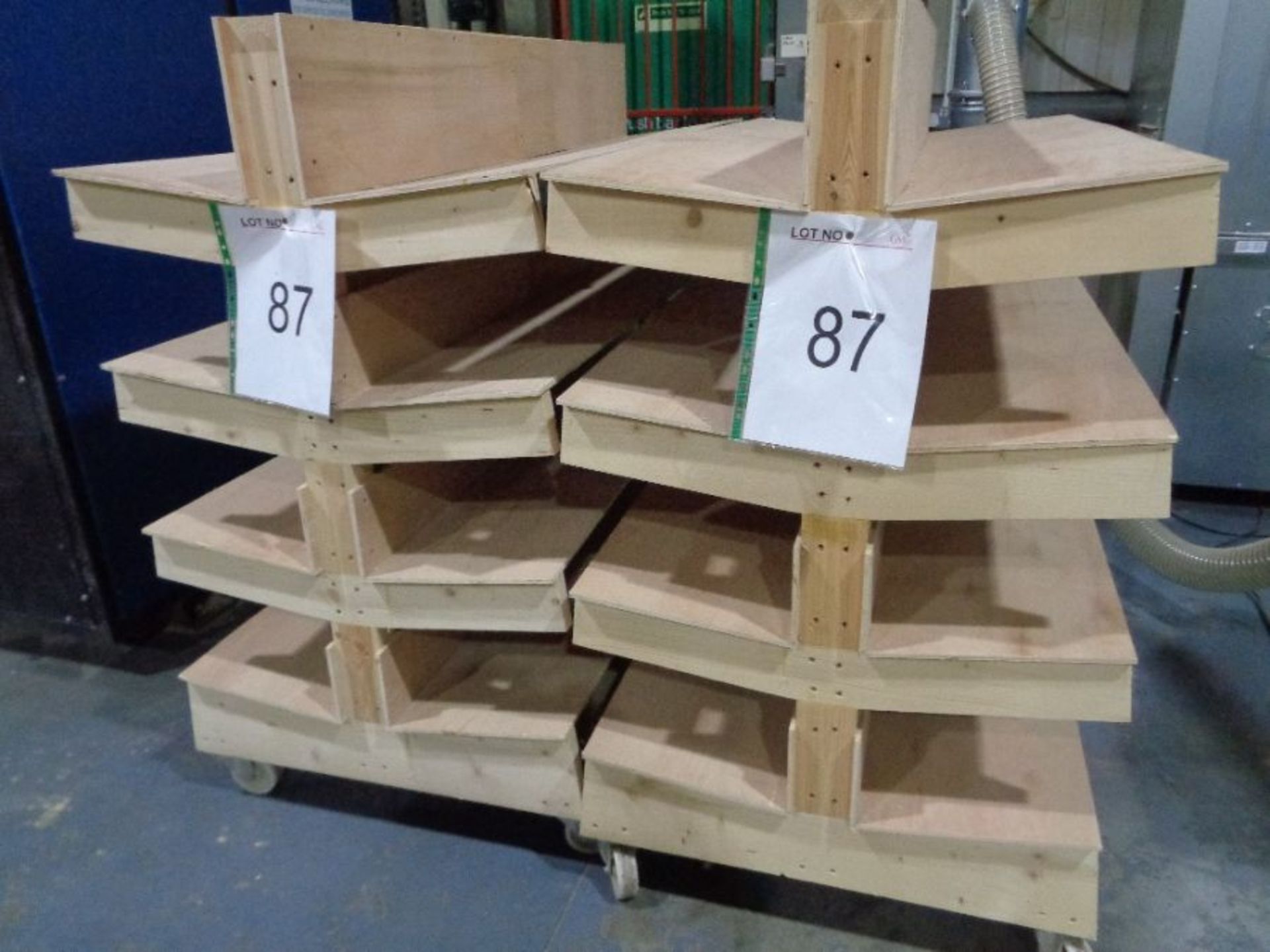 2 x 4 Tier Wood Mobile Gondolas as Lotted