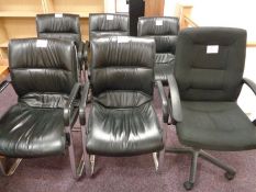 5 x Leather and 1 x upholstered fixed back chairs as lotted.