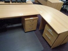 Beech Workstation with Curved return, 3 Drawer and 2 Drawer Pedestals as Lotted