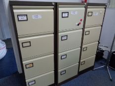 3 x Brown & Cream 4 Drawer Filing Cabinets as Lotted