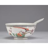 Porcelain bowl and spoon with republic decor, bird decor