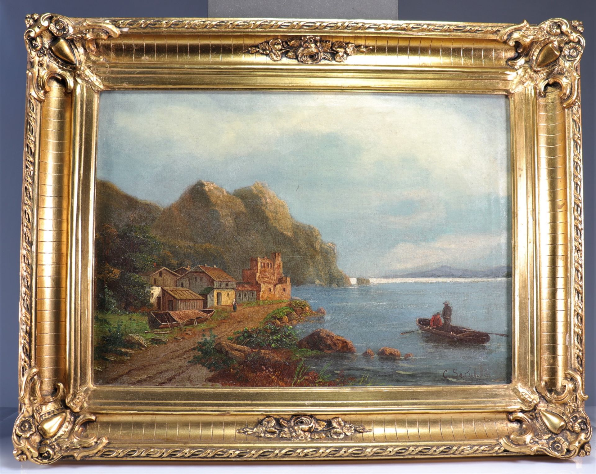 Oil on canvas "view of Italy" XIXth - Bild 2 aus 2