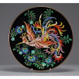 Longwy enamel plate "the phoenix" by P Chevalier