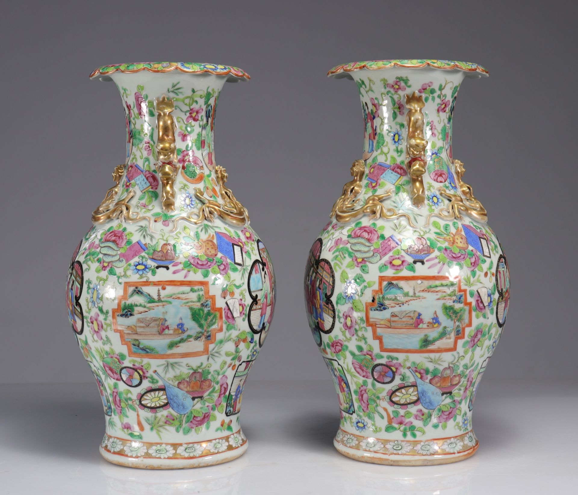 Pair of 19th century Canton porcelain vases - Image 4 of 6