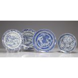 Lot of plates (4) in blue white porcelain XVIIIth