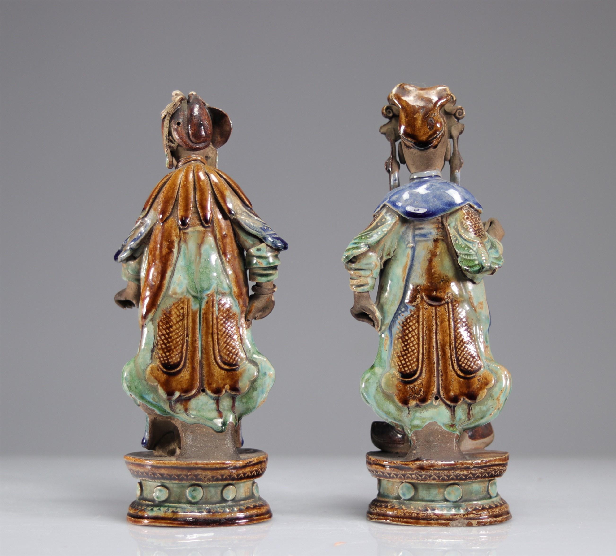 China pair of Qing period glazed sandstone statues - Image 3 of 3