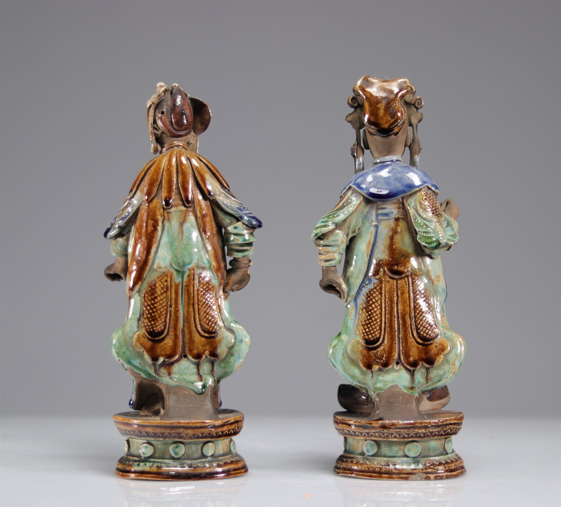 China pair of Qing period glazed sandstone statues - Image 3 of 3