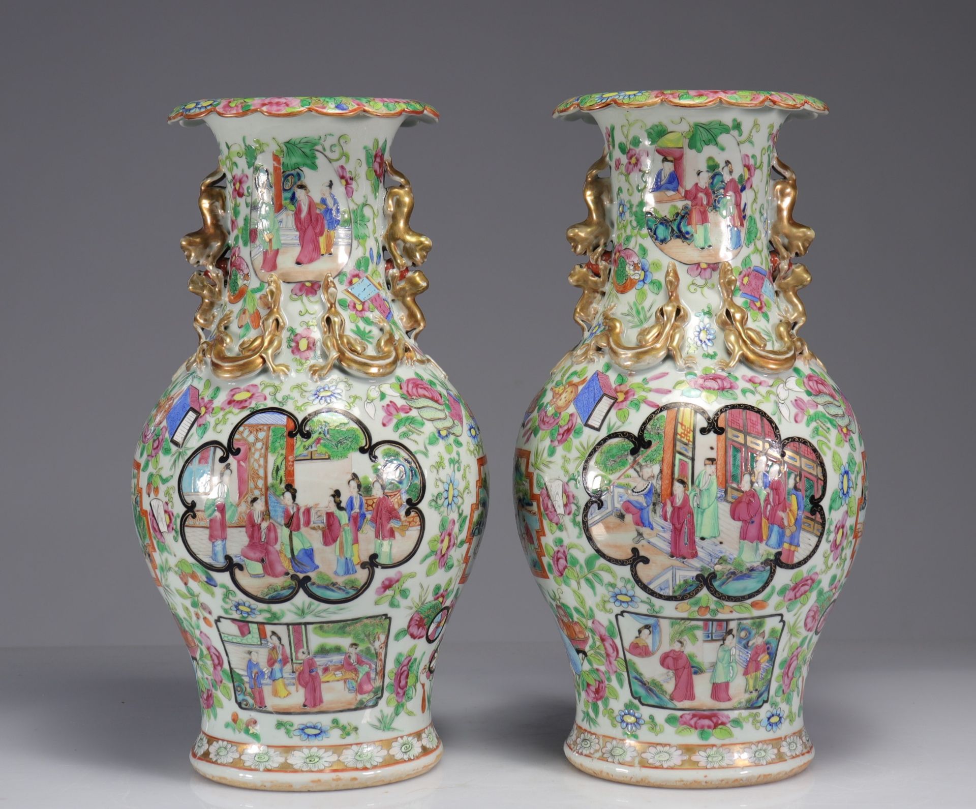 Pair of 19th century Canton porcelain vases