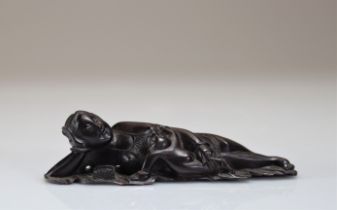 Chinese wooden sculpture "reclining young woman"