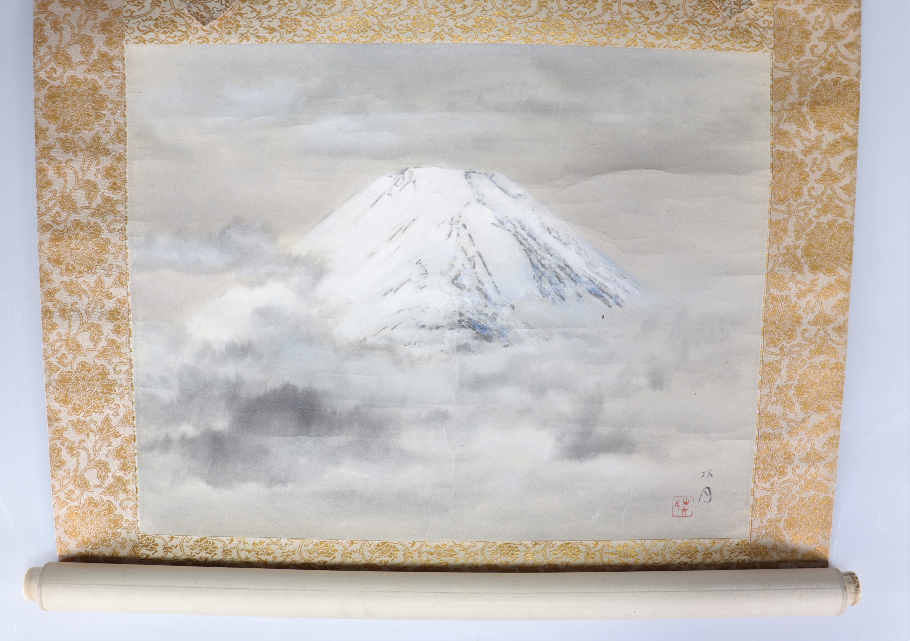 Painted scroll of a mountain Japan.