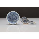 Blue white porcelain dish and spoon