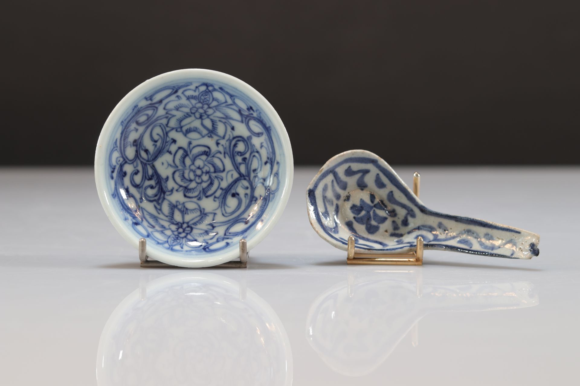 Blue white porcelain dish and spoon